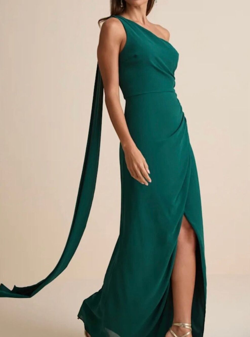 Lulus NWT one shoulder green draped sash maxi dress aml